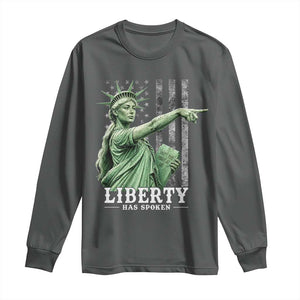 Liberty Has Spoken Long Sleeve Shirt Funny Basketball Statue of Liberty Pointing Meme TS11 Dark Heather Print Your Wear