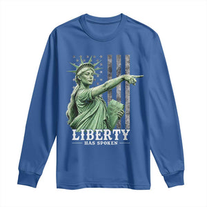 Liberty Has Spoken Long Sleeve Shirt Funny Basketball Statue of Liberty Pointing Meme TS11 Royal Blue Print Your Wear