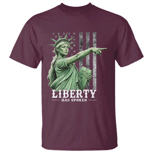 Liberty Has Spoken T Shirt Funny Basketball Statue of Liberty Pointing Meme TS11 Maroon Print Your Wear