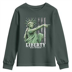 Liberty Has Spoken Youth Sweatshirt Funny Basketball Statue of Liberty Pointing Meme TS11 Dark Forest Green Print Your Wear