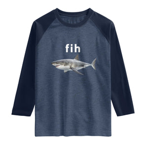 Funny Fih Shark Misspelled Fish Meme Raglan Shirt Great White Shark Lover