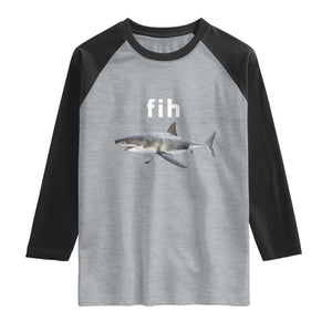 Funny Fih Shark Misspelled Fish Meme Raglan Shirt Great White Shark Lover