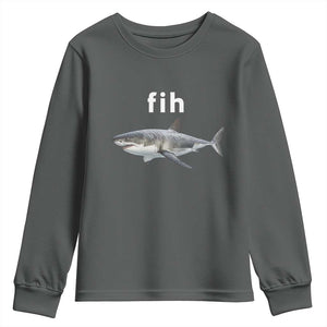 Funny Fih Shark Misspelled Fish Meme Youth Sweatshirt Great White Shark Lover