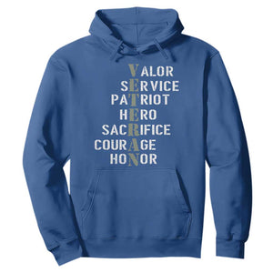 Veterans Valor Service Patriot Hero Sacrifice Courage Honor Hoodie TS11 Royal Blue Print Your Wear