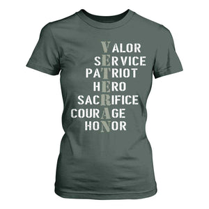 Veterans Valor Service Patriot Hero Sacrifice Courage Honor T Shirt For Women TS11 Dark Forest Green Print Your Wear
