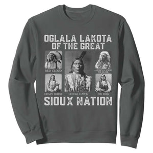 Oglala Lakota Of The Great Sioux Nation Sweatshirt Native American Chiefs TS11 Dark Heather Print Your Wear