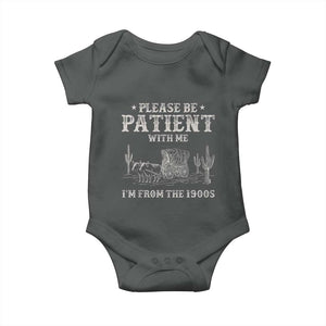 Funny Please Be Patient With Me I'm From The 1900s Baby Onesie Western Chuck Wagon TS11 Dark Heather Print Your Wear