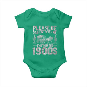 Funny Please Be Patient With Me I'm From The 1900s Baby Onesie Vintage Carriage TS11 Irish Green Print Your Wear