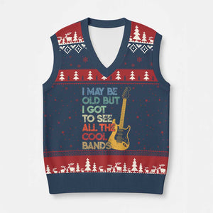 Funny I May Be Old But I Got To See All The Cool Bands V-Neck Knit Sweater Vest TS11 Navy Red Print Your Wear