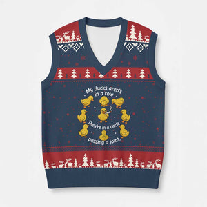 My Duck Arent In A Row They Are In A Circle Passing A Joint V-Neck Knit Sweater Vest Funny Duck Weed Marijuana Lover TS11 Navy Red Print Your Wear