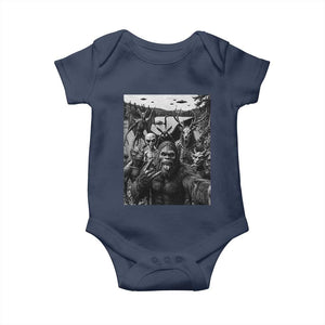 Funny Cryptid Creatures Selfie Baby Onesie Bigfoot Alien Cryptozoology Fantasy Mythical Monsters