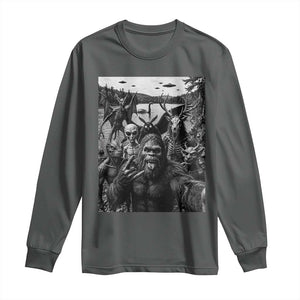 Funny Cryptid Creatures Selfie Long Sleeve Shirt Bigfoot Alien Cryptozoology Fantasy Mythical Monsters