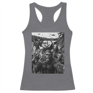 Funny Cryptid Creatures Selfie Racerback Tank Top Bigfoot Alien Cryptozoology Fantasy Mythical Monsters