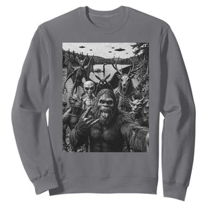 Funny Cryptid Creatures Selfie Sweatshirt Bigfoot Alien Cryptozoology Fantasy Mythical Monsters