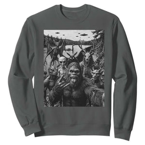 Funny Cryptid Creatures Selfie Sweatshirt Bigfoot Alien Cryptozoology Fantasy Mythical Monsters