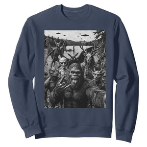 Funny Cryptid Creatures Selfie Sweatshirt Bigfoot Alien Cryptozoology Fantasy Mythical Monsters