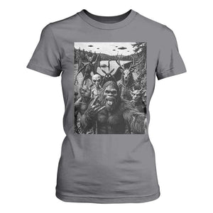 Funny Cryptid Creatures Selfie T Shirt For Women Bigfoot Alien Cryptozoology Fantasy Mythical Monsters