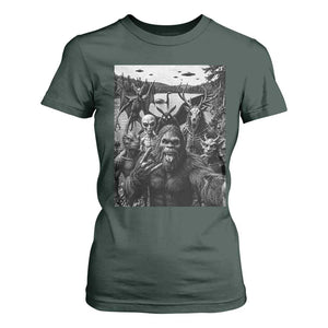 Funny Cryptid Creatures Selfie T Shirt For Women Bigfoot Alien Cryptozoology Fantasy Mythical Monsters