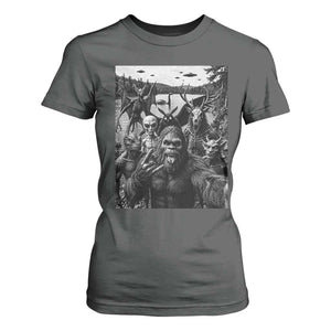 Funny Cryptid Creatures Selfie T Shirt For Women Bigfoot Alien Cryptozoology Fantasy Mythical Monsters