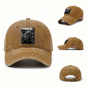 Funny Cryptid Creatures Selfie Washed Cotton Baseball Cap Bigfoot Alien Cryptozoology Fantasy Mythical Monsters