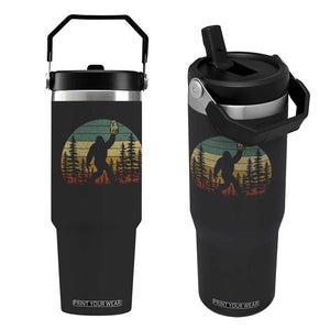 Funny Bigfoot Pickles Lover Flip Straw Tumbler Retro Sasquatch Cucumber Food Lover