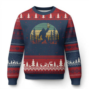 Funny Bigfoot Pickles Lover Ugly Christmas Sweater Retro Sasquatch Cucumber Food Lover