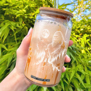 Bigfoot Howling at Moon Mystical Forest Glass Can Funny Sasquatch Nature Lover