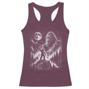 Bigfoot Howling at Moon Mystical Forest Racerback Tank Top Funny Sasquatch Nature Lover
