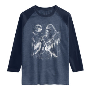 Bigfoot Howling at Moon Mystical Forest Raglan Shirt Funny Sasquatch Nature Lover