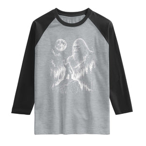 Bigfoot Howling at Moon Mystical Forest Raglan Shirt Funny Sasquatch Nature Lover