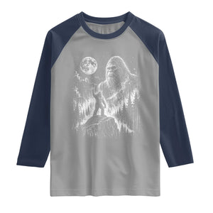 Bigfoot Howling at Moon Mystical Forest Raglan Shirt Funny Sasquatch Nature Lover