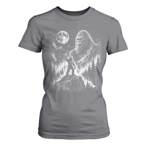 Bigfoot Howling at Moon Mystical Forest T Shirt For Women Funny Sasquatch Nature Lover