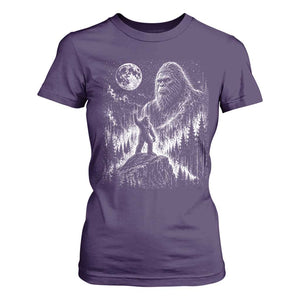 Bigfoot Howling at Moon Mystical Forest T Shirt For Women Funny Sasquatch Nature Lover