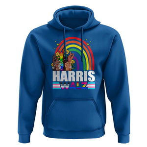 Harris Walz Hoodie LGBT Rainbow Flag Hand Rise Flower Unity TS11 Royal Blue Print Your Wear