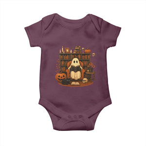 Halloween Book Lover Baby Onesie Spooky Ghost Reading Book Librarians Bookworm TS11 Maroon Print Your Wear