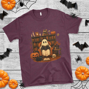 Halloween Book Lover T Shirt Spooky Ghost Reading Book Librarians Bookworm TS11 Maroon Print Your Wear