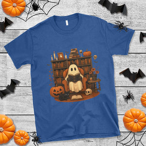 Halloween Book Lover T Shirt Spooky Ghost Reading Book Librarians Bookworm TS11 Royal Blue Print Your Wear