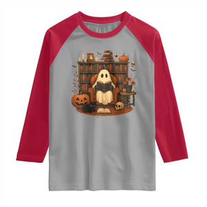 Halloween Book Lover Raglan Shirt Spooky Ghost Reading Book Librarians Bookworm TS11 Sport Gray Red Print Your Wear