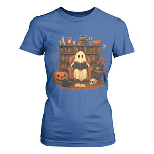 Halloween Book Lover T Shirt For Women Spooky Ghost Reading Book Librarians Bookworm TS11 Royal Blue Print Your Wear