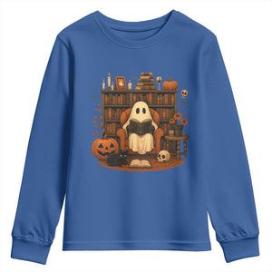 Halloween Book Lover Youth Sweatshirt Spooky Ghost Reading Book Librarians Bookworm TS11 Royal Blue Print Your Wear