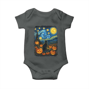 Halloween Cat Starry Night Van Gogh Cat Lovers Baby Onesie TS11 Dark Heather Print Your Wear
