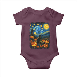 Halloween Cat Starry Night Van Gogh Cat Lovers Baby Onesie TS11 Maroon Print Your Wear