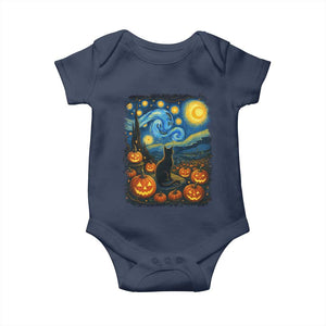 Halloween Cat Starry Night Van Gogh Cat Lovers Baby Onesie TS11 Navy Print Your Wear