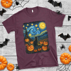 Halloween Cat Starry Night Van Gogh Cat Lovers T Shirt TS11 Maroon Print Your Wear