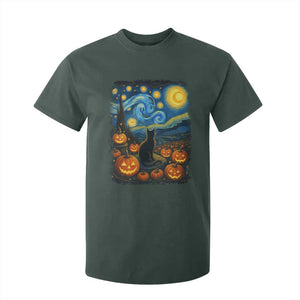 Halloween Cat Starry Night Van Gogh Cat Lovers T Shirt For Kid TS11 Dark Forest Green Print Your Wear