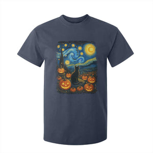 Halloween Cat Starry Night Van Gogh Cat Lovers T Shirt For Kid TS11 Navy Print Your Wear