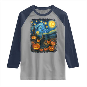 Halloween Cat Starry Night Van Gogh Cat Lovers Raglan Shirt TS11 Sport Gray Navy Print Your Wear