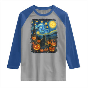 Halloween Cat Starry Night Van Gogh Cat Lovers Raglan Shirt TS11 Sport Gray Royal Print Your Wear