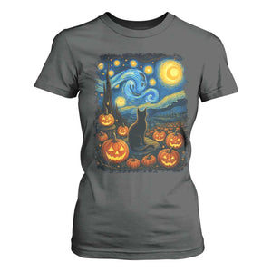 Halloween Cat Starry Night Van Gogh Cat Lovers T Shirt For Women TS11 Dark Heather Print Your Wear