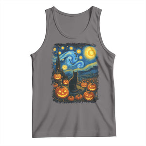 Halloween Cat Starry Night Van Gogh Cat Lovers Tank Top TS11 Deep Heather Print Your Wear